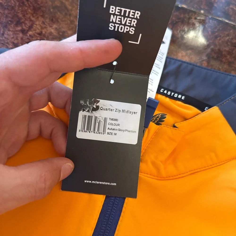 McLaren Men’s Zip-Up Pullover Sweater in Orange and Gray - Picture 5 of 8